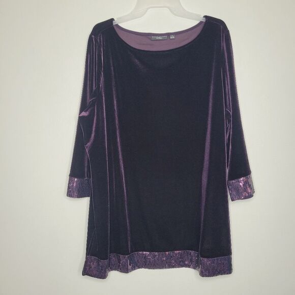 Susan Graver dark purple velvet sequin trim modest top size 1x - Picture 1 of 7